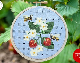 Strawberries & Bees Cross Stitch Pattern