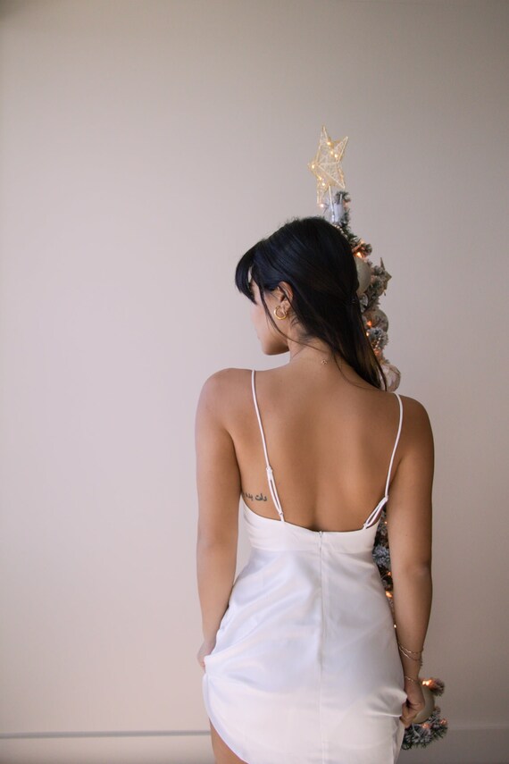 Petite Cowl Neck Backless Satin Mini Dress