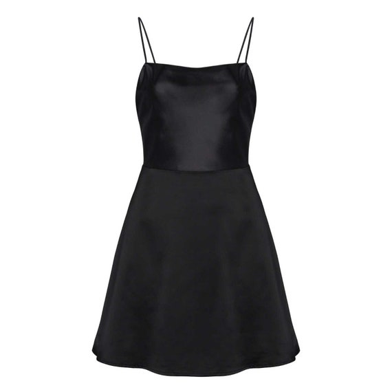 Petite Cowl Neck Backless Satin Mini Dress
