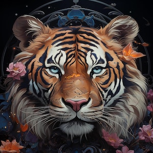 Fantasy tiger print - celestial tiger art - Siberian tiger wall art - astral tiger art- cosmic tiger digital  - Majestic tiger wall art