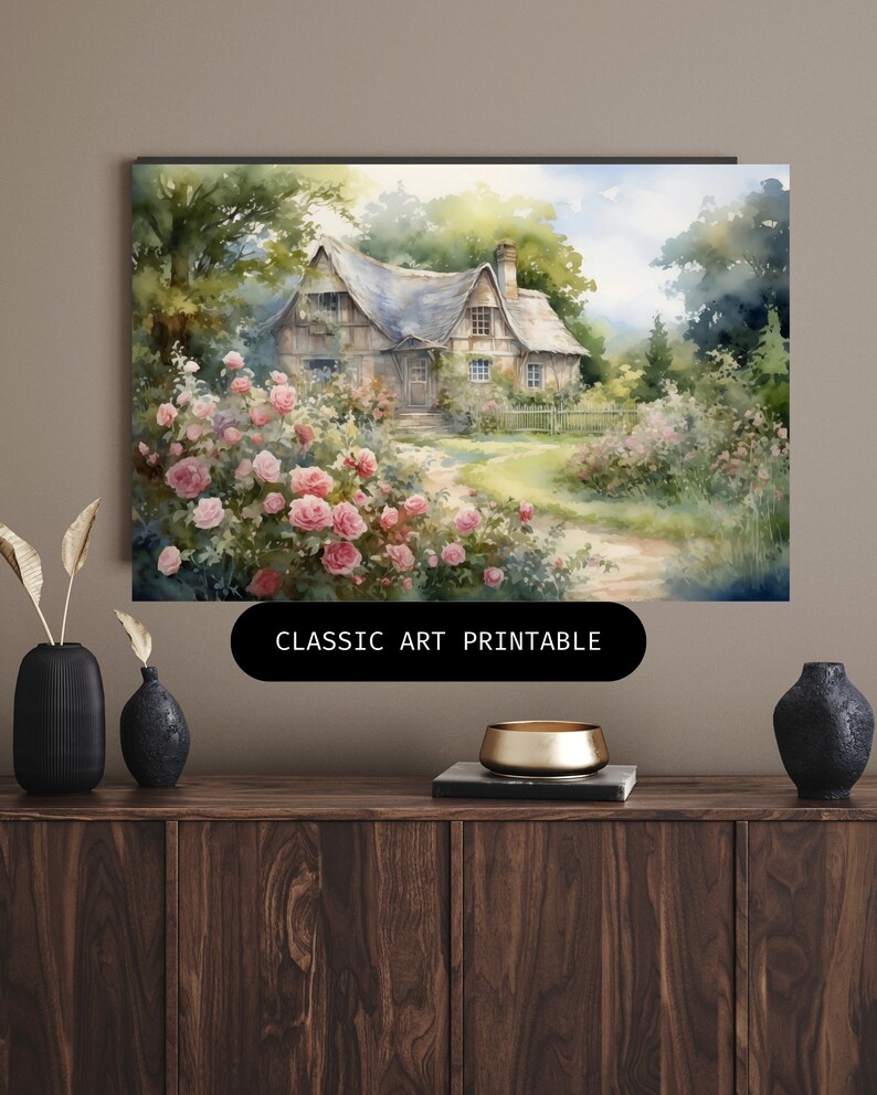 Country Cottage Wall Art English Cottage Print Printable Cottage Rose ...