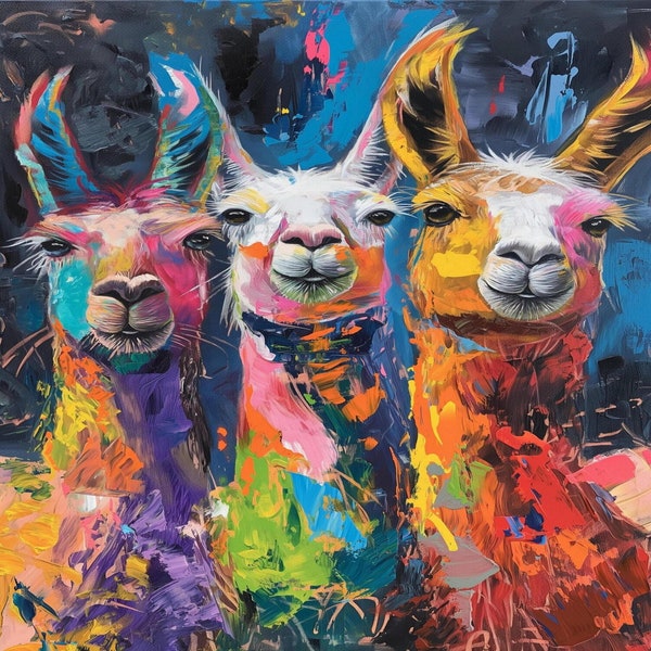 silly llama print - funky llama print - impasto style llama - vibrant llama print  - whimsical llama - colorful llama art - quirky llama art