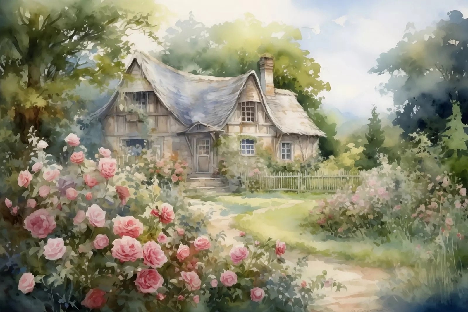Country Cottage Wall Art English Cottage Print Printable Cottage Rose
