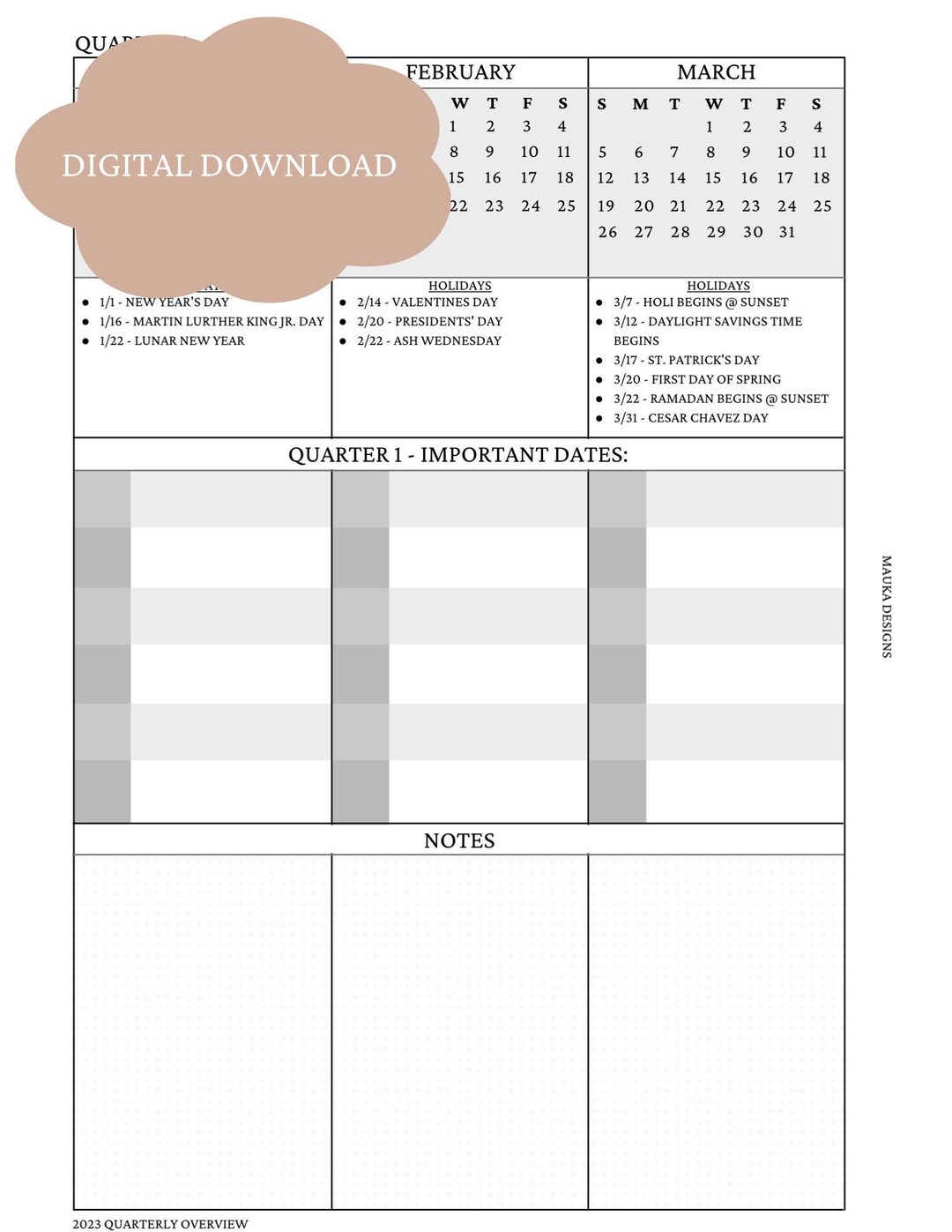 Letter Size Quarterly Overview Printable Planner Insert - Etsy