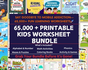 65,000+ Printable Kids’ Worksheets Bundle  Screen-Free Learning Activities for Kids Aged 2–10 Educational Fun