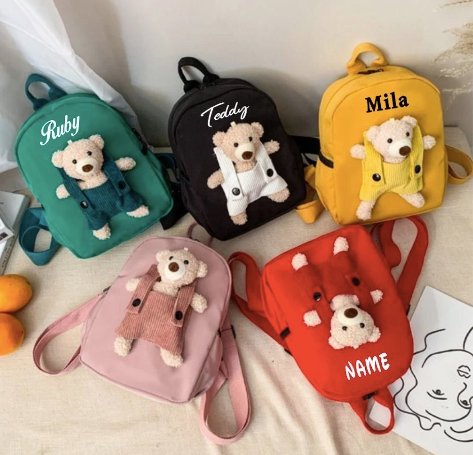 SAC À DOS PELUCHE ENFANT-BÉBÉ POCHE AVANT MOTIF CHAT - TISSU RENFORCÉ