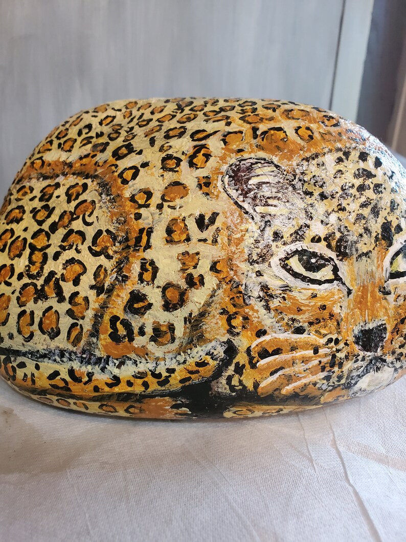 5 River Rock Hand Painted Leopard Cheetah Zoo Wildlife Animal Pet Rocks