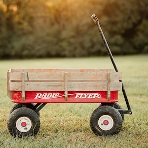 Vintage Radio Flyer Wagon Digital Backdrop | Rustic Outdoor Background for Newborn, Kids, and Pet Photography | High-Resolution JPEG