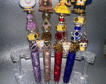 Bolígrafos de La Bella y la Bestia con detalles brillantes - Tinta recargable - Regalo perfecto