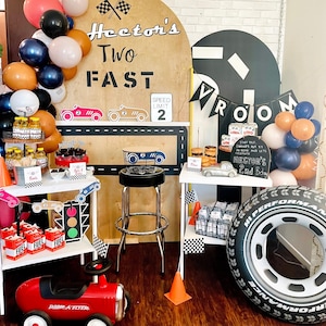Retro Two Fast Race Car Birthday Backdrop - Vintage Two Fast Birthday Wall Art - Two Fast Balloon Banner - race Car Party sign - Two Fast