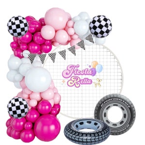 Girl Two Fast Birthday Party - Girl First Lap Car Birthday- Pink Race Car Balloon Garland - Pink Vintage Race Car Birthday Party - 2 Fast