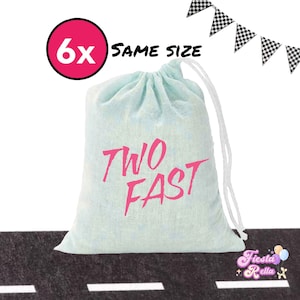Pink Girl Two Fast Canvas Drawstring favor bags * Two Fast Fabric Favor Bags * Car Birthday Favor Bags * Two Fast Cloth Favor Bags