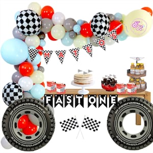 Fast One Birthday Decorations -Two Fast Car Birthday- Race Car Balloon Garland- Race Car Birthday - First Birthday Race Car custom name