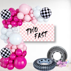 Girl Race Car Digital Banner - Pink Race Car Digital Banner - Two Fast Digital Banner