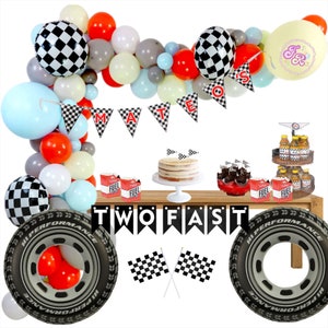 Two Fast Birthday Party - Modern Rave Car Birthday- Race Car Balloon Garland - Vintage Race Car Birthday Party - 2 Fast Decoration