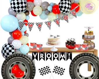 パーソナライズされた Vroom Car の誕生日デコレーション - レースカーの誕生日バルーン - ヴィンテージ レースカーの誕生日 - 2 つの高速誕生日の誕生日デコレーション