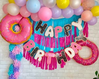 Donut Happy Birthday Banner - Donut Grow up Birthday Party - Donut theme Birthday Party - Donut Party Decorations- First Birthday - Donut