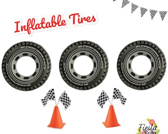 2 llantas inflables - Decoraciones de llantas para cumpleaños de automóvil - Mesa de postres con llantas para cumpleaños de automóvil - Globos de llanta - Decoración de mesa para automóvil - Dos cumpleaños rápidos