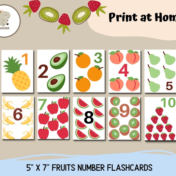 Fruits Number Flash Cards 1 - 10 | Preschool | Kindergarten | Activity | Printable | Instant Download