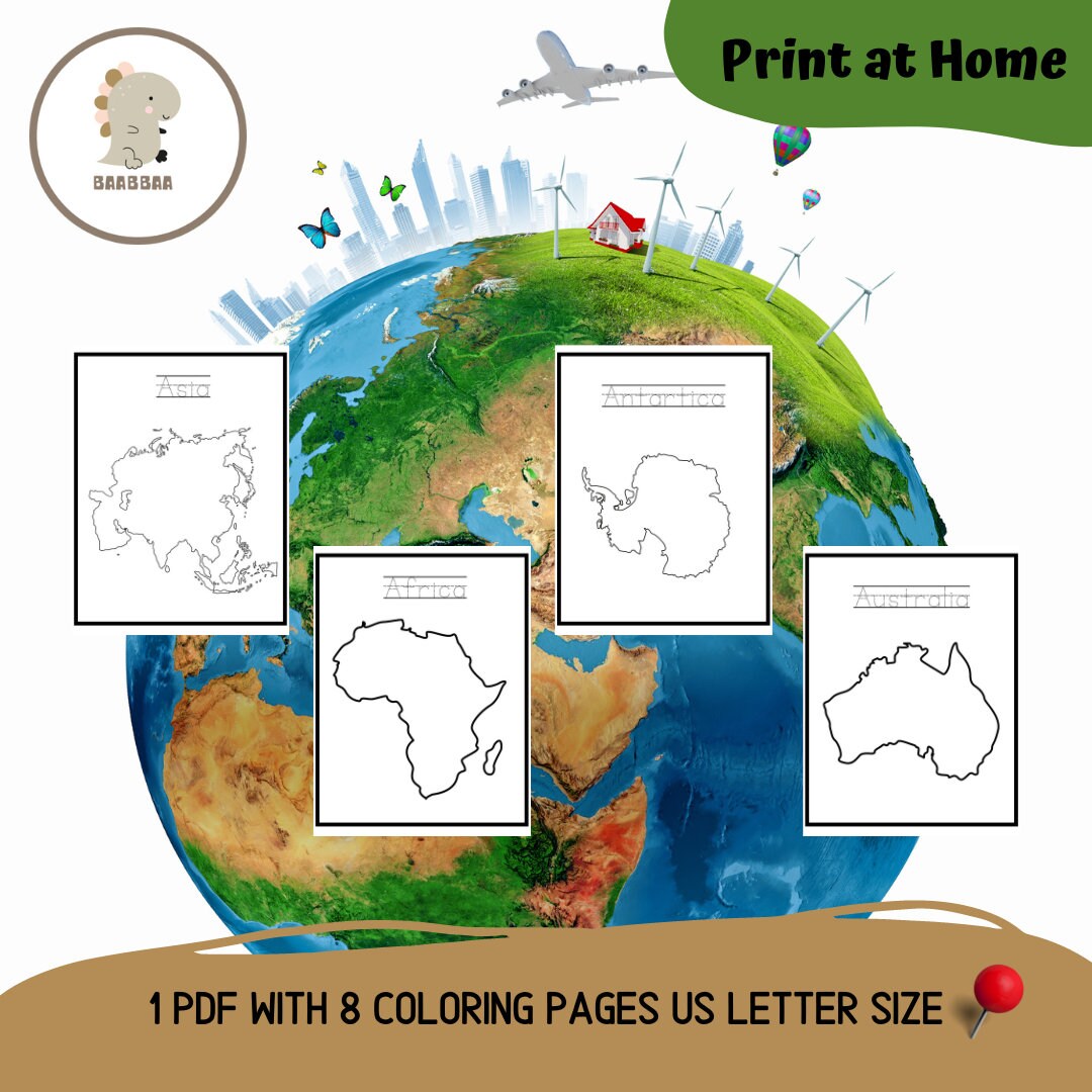 Earth Continents Coloring Pages 8 | Preschool | Kindergarten | Activity ...