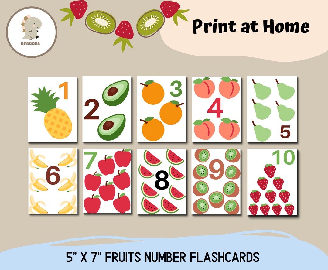 Fruits Number Flash Cards 1 10 Preschool Kindergarten Activity ...
