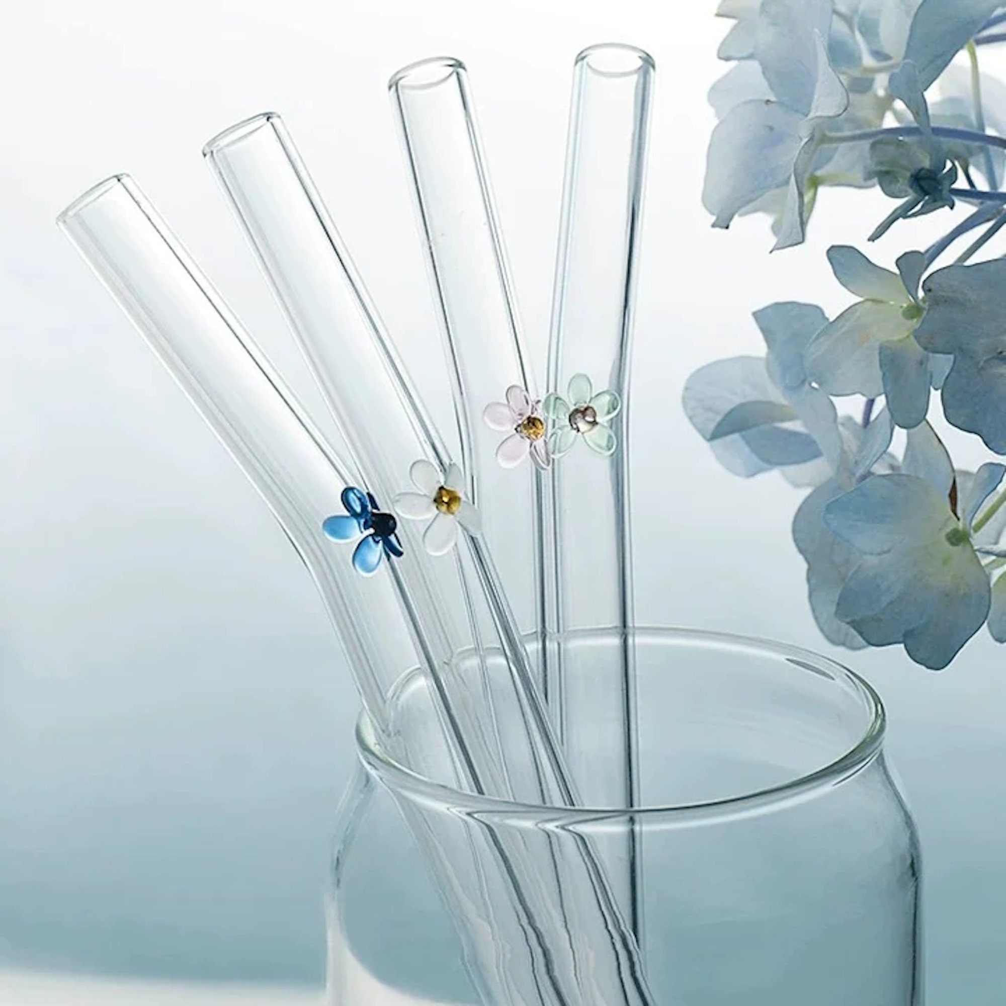 Glass Straw With Flower Flower Glass Straw Drinking Glass Straw