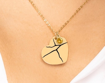 Ermutigung Geschenk Heilung Schmuck Personalisierte Kintsugi Herz Halskette Birthstone Anhänger Stärke Erinnerung Widerstandsgeschenk Geschenk für raue Zeiten