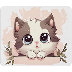 Cat Kawaii Mouse Pad, Kawaii Desk Decor, Kawaii Mousepad, Cute Mouse Pad, Cubicle decor, Cat Mousepad, Kawaii Gifts, Circle Mouse Pad