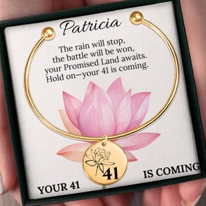 Personalisiertes 41 Armband, Christian Armband-Ihre 41 kommt, benutzerdefinierte Ermutigungsgeschenk-Armreif, Lotus Blume Schrift Schmuck