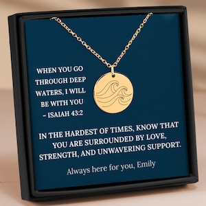 Wanneer je door diepe wateren gaat, golfketting met bijbelvers Jesaja 43:2, gepersonaliseerd kettingcadeau, aanmoedigingscadeau, geloofsketting
