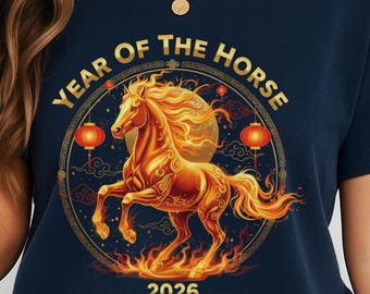 Koszulka dla miłośników koni — koszulka z okazji Festiwalu Ognistego Konia, koszulka z okazji Nowego Roku Księżycowego, prezent z okazji chińskiego zodiaku Rok Konia