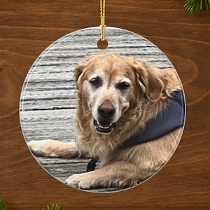 Custom Dog Ornament – Personalized Ceramic Pet Photo Keepsake, Double-Sided Pet Ornament for Holidays or Dog Lover Gift Idea, Dog Memorial