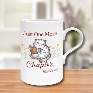 Personalized Book Lover Mug, Custom Git For Reader, Bookish Gift For Cat Lover, Just One More Chapter Cat Lover And Book Lover Coffee Mug