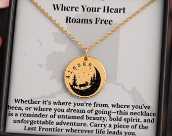 Personalized Alaska Gift–Moose Necklace, Alaska Travel Souvenir, Animal Necklace, Alaska Necklace, State Charm, Nature Pendant Jewelry