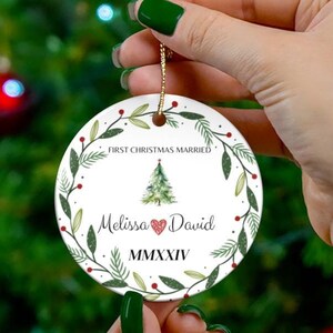 First Christmas Married Ceramic Ornament, Married Ornament,Newly Married Ornament,2024 Newlywed Christmas Ornament,Couples Ornament,1st xmas
