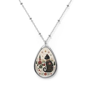 Yule Cat Necklace Black Cat Necklace Nordic Folk Art Necklace Icelandic Folklore Jewelry Jólakötturinn Necklace Scandinavian Jewelry Iceland Gift Holiday Necklace Christmas Jewelry Cat Lover Gift Pendant Necklace