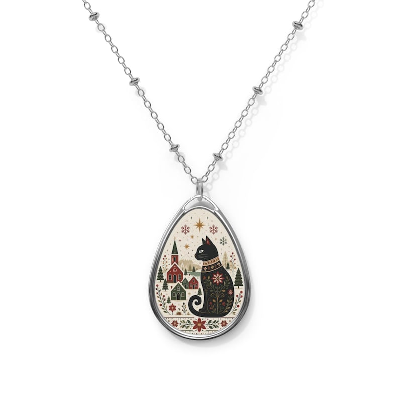 Yule Cat Necklace Black Cat Necklace Nordic Folk Art Necklace Icelandic Folklore Jewelry Jólakötturinn Necklace Scandinavian Jewelry Iceland Gift Holiday Necklace Christmas Jewelry Cat Lover Gift Pendant Necklace