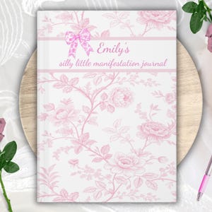 Personalized Coquette Manifestation Journal | Pink French Toile Bow Notebook | Custom Name Cottagecore Aesthetic Journal | Gift For Friend