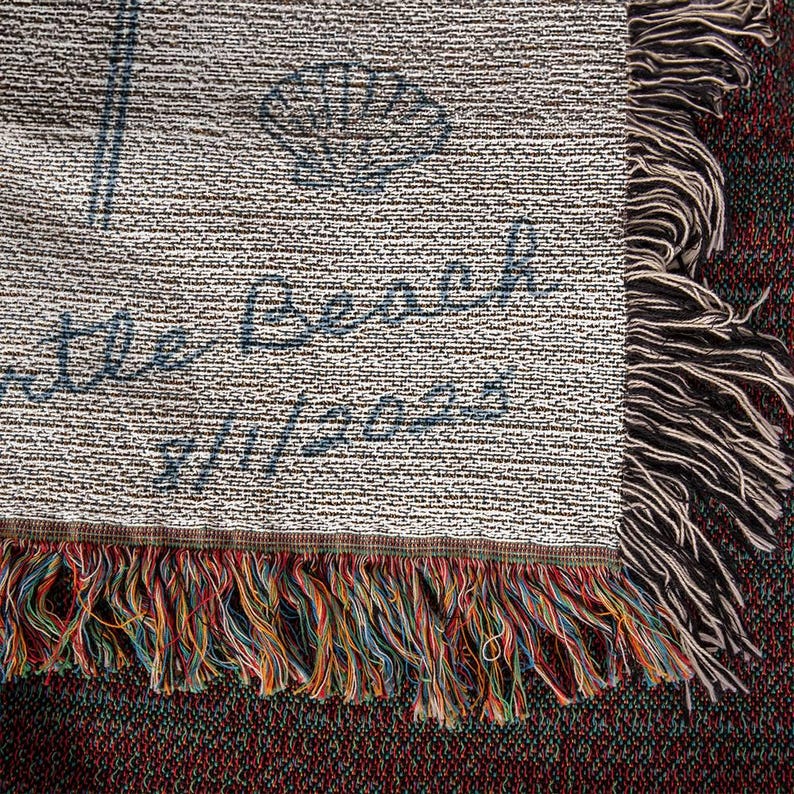 Personalized Beach Wedding Gift–Coastal Wedding Blanket, Custom Couple Throw, Newlywed or Anniversary Present, Wedding Keepsake Woven Throw image 8