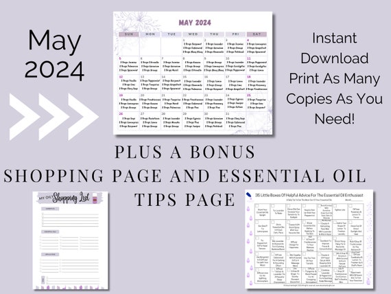 Diffuser Blends Calendar | Diffusing Calendar | Printable Download | Digital Download | Essential Oil Diffuser Blends | Instant Download