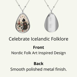 Yule Cat Necklace Inspired By Icelandic Folklore Decorative Front Smooth Polished Metal Back Optional Engraving Nordic Folk Art Scandinavian Jewelry Cat Lover Gift Christmas Necklace Iceland Gift