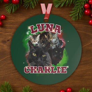 Custom Cat Ornament – Your Cat&#39;s Photos + Names in Retro Style, Christmas Keepsake for Pet Parents, Personalized Pet Ornament, Pet Memorial