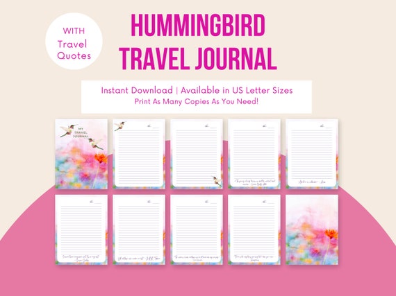 Travel Journal Printable| Hummingbird | Travel Notebook | Printable Journal | Lined Journal | Journal Pages | Travel Diary | Writing Journal