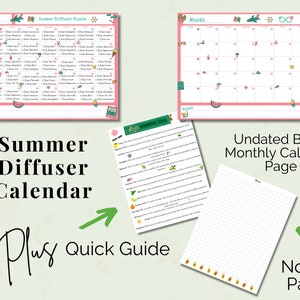 Summer Diffuser Blends Monthly Calendar | Diffusing Calendar | Printable Download | Digital Download | Essential Oil Diffuser Blends