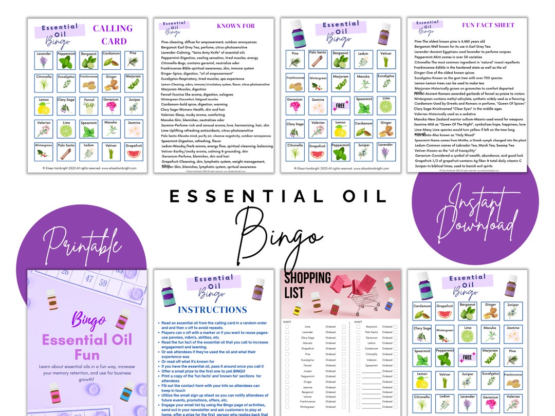 Bingo Game Essential Oils Printable Party Game Digital Download