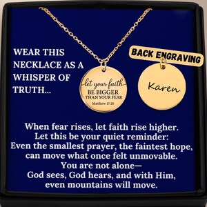 Christian Necklace–Let Your Faith Be Bigger Than Your Fear Scripture Jewelry, Matthew 17:20, Bible Verse Necklace, Faith Encouragement Gift