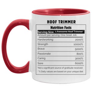 Funny Hoof Trimmer Nutrition Label Mug, Funny Hoof Trimmer Gift, Unique Gift, Farrier Gift, Blacksmith Gift, Unique Gift For Hoof Whisperer