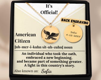 Naturalisatiecadeau voor haar - adelaar ketting immigratiecadeau, nieuw Amerikaans cadeau, aangepaste burgerschapssieraden, aandenken naturalisatiedag