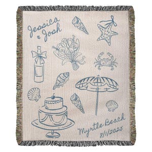 Personalized Beach Wedding Gift–Coastal Wedding Blanket, Custom Couple Throw, Newlywed or Anniversary Present, Wedding Keepsake Woven Throw image 6