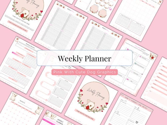 Cute Weekly Planner | Cute Planner | Printable Planner | To Do List Planner | Notebook | Pink Planner 2023 | Tasks | Pet Planner